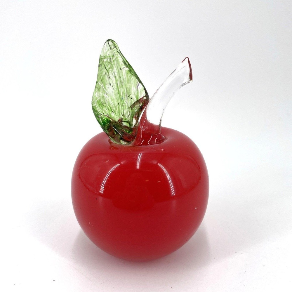 Signed Fine Crystal Art Glass Red Apple Adam Jablonski AJ Hand Blown Poland‎ MCM
